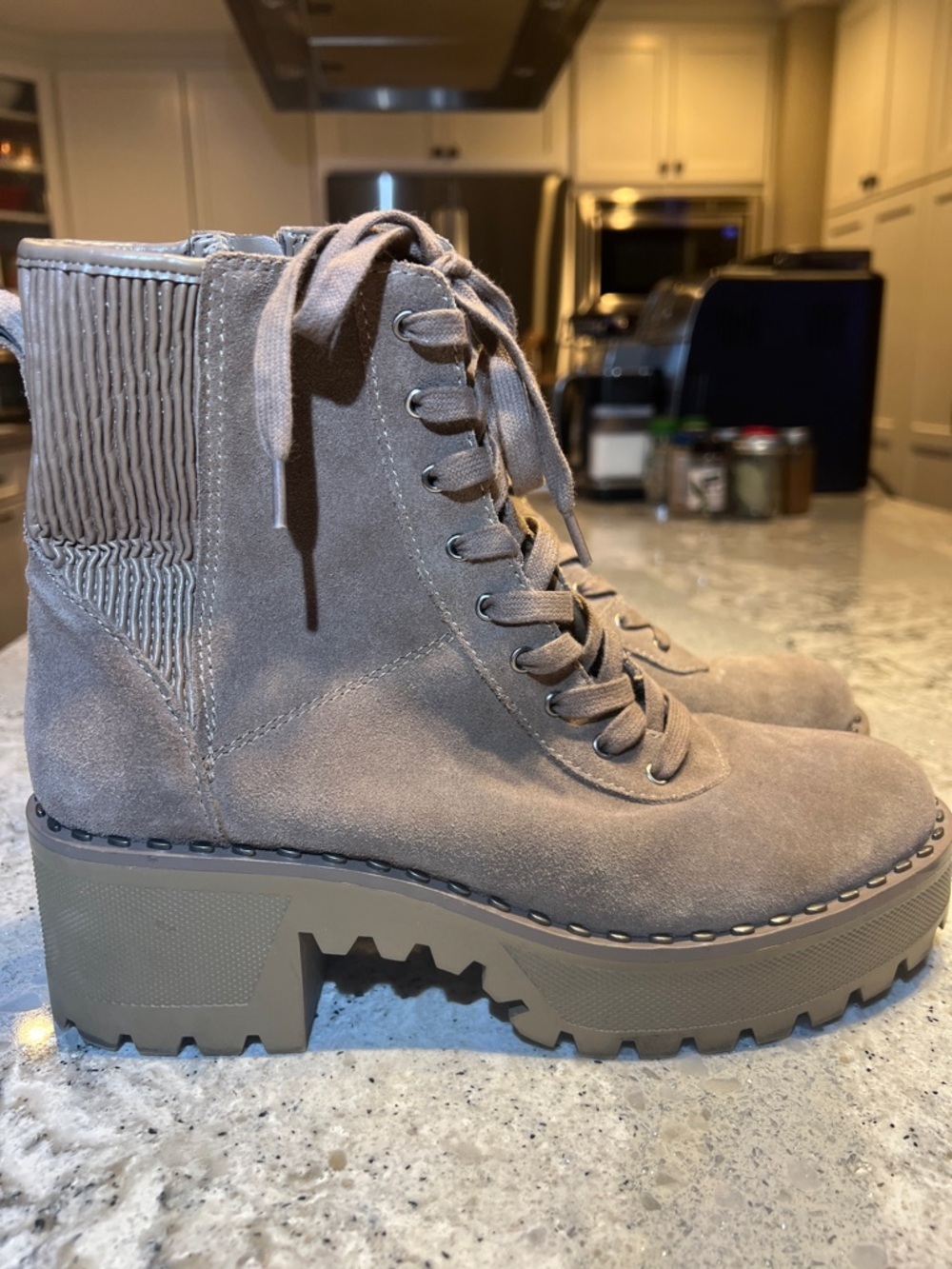 NEW Vince Camuto Mabrela Suede Platform Combat Boots - Taupe - Size 9.5 - Picture 3 of 10